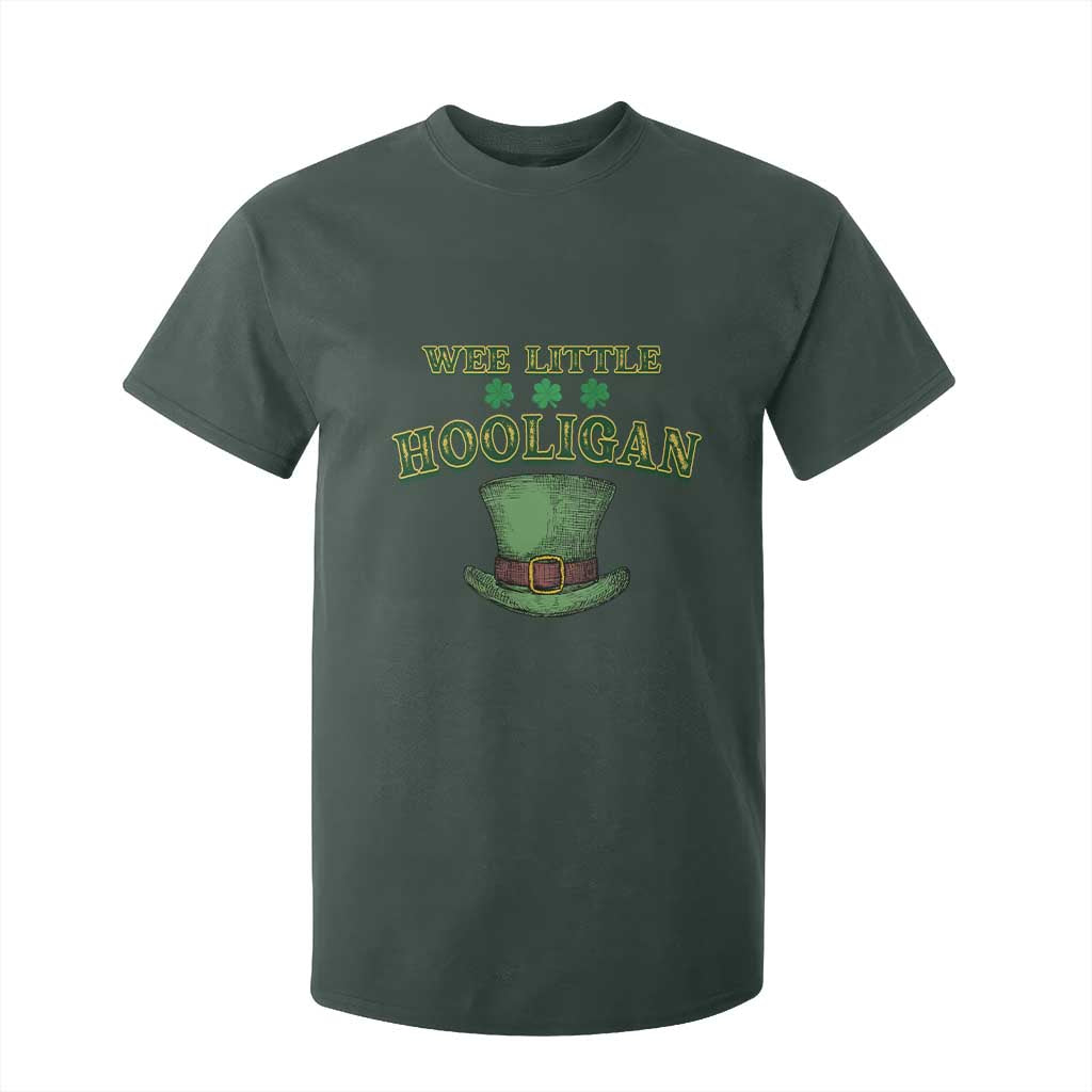 Funny St. Patrick's Day T Shirt For Kid Wee Little Hooligan Shamrock Leprechaun Hat TS09 Dark Forest Green Print Your Wear