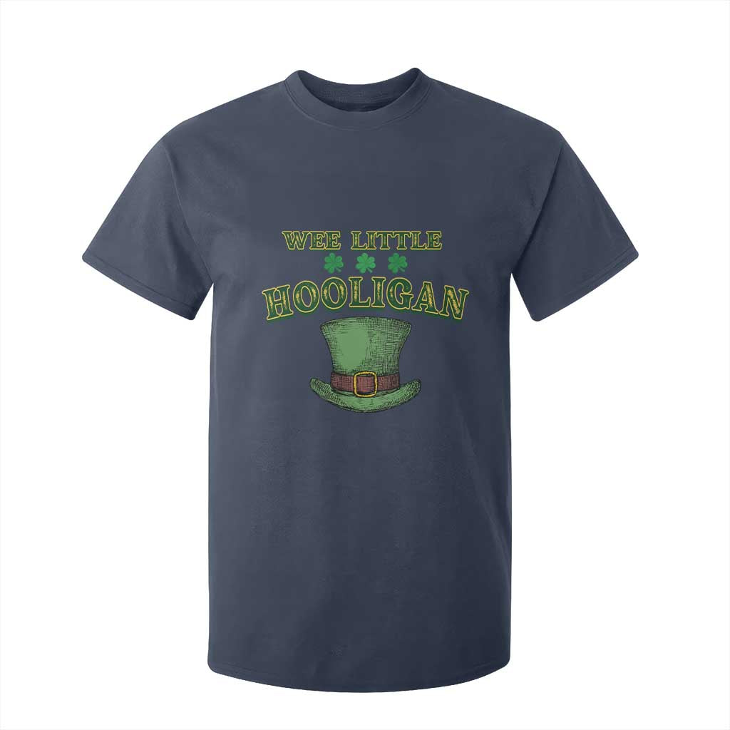 Funny St. Patrick's Day T Shirt For Kid Wee Little Hooligan Shamrock Leprechaun Hat TS09 Navy Print Your Wear