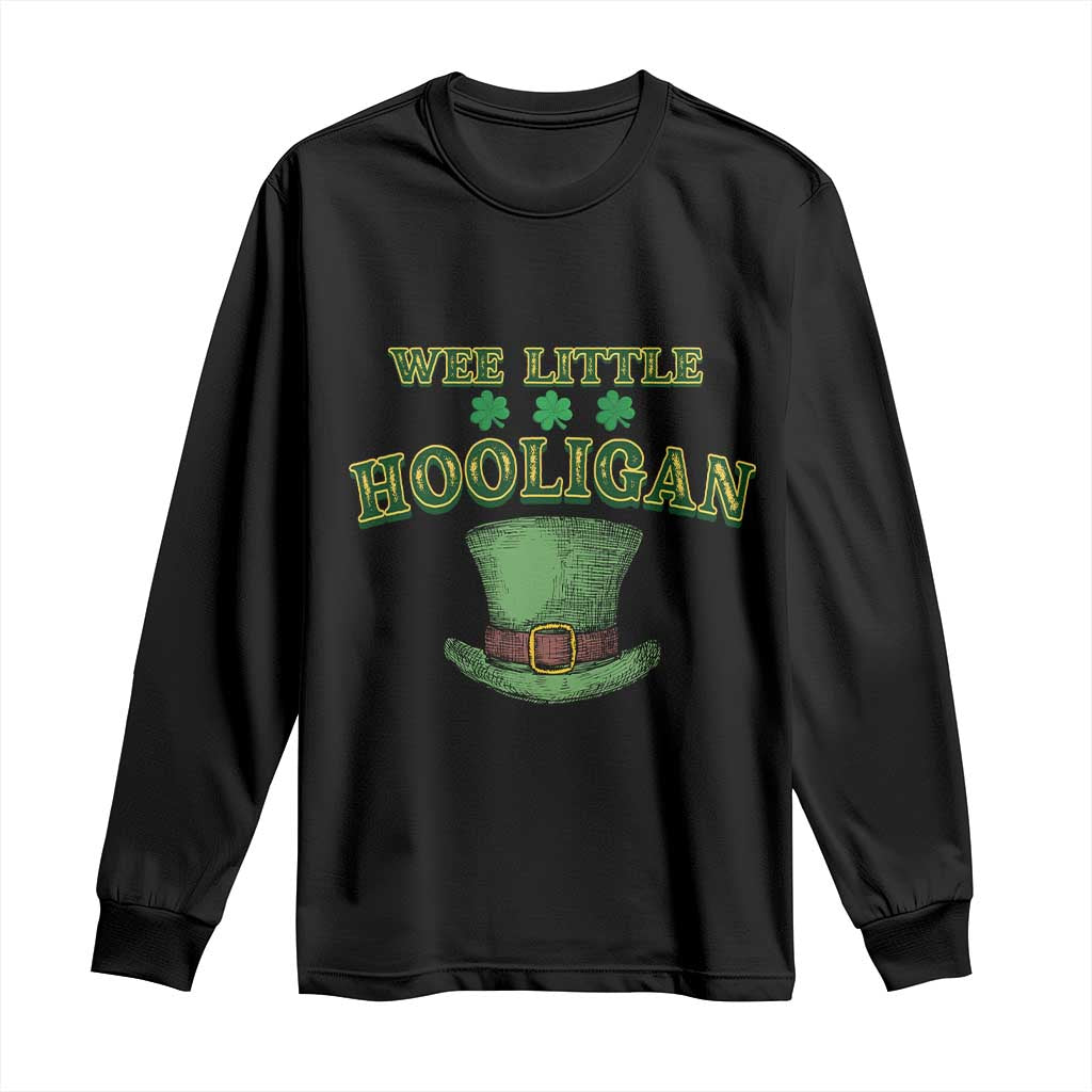 Funny St. Patrick's Day Long Sleeve Shirt Wee Little Hooligan Shamrock Leprechaun Hat TS09 Black Print Your Wear