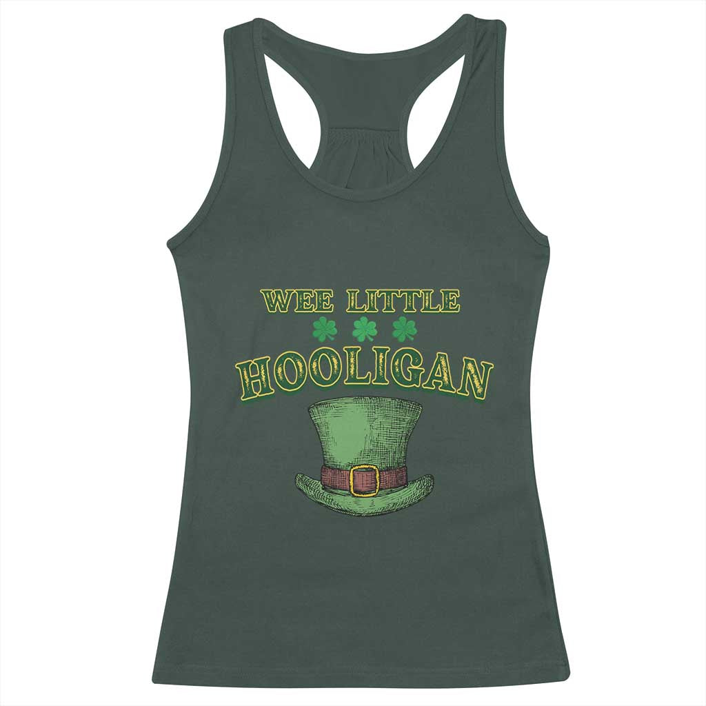 Funny St. Patrick's Day Racerback Tank Top Wee Little Hooligan Shamrock Leprechaun Hat TS09 Dark Forest Green Print Your Wear