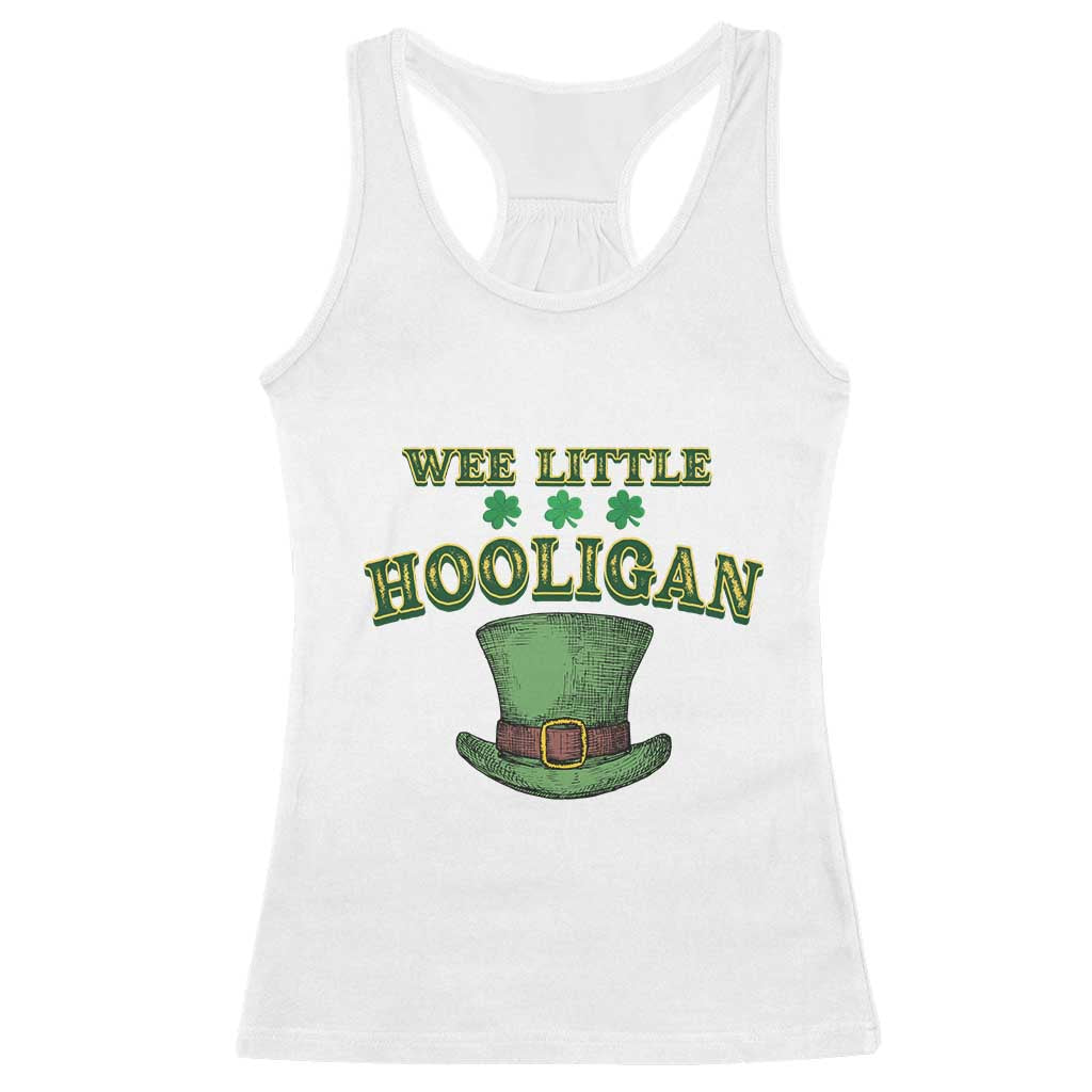 Funny St. Patrick's Day Racerback Tank Top Wee Little Hooligan Shamrock Leprechaun Hat TS09 White Print Your Wear
