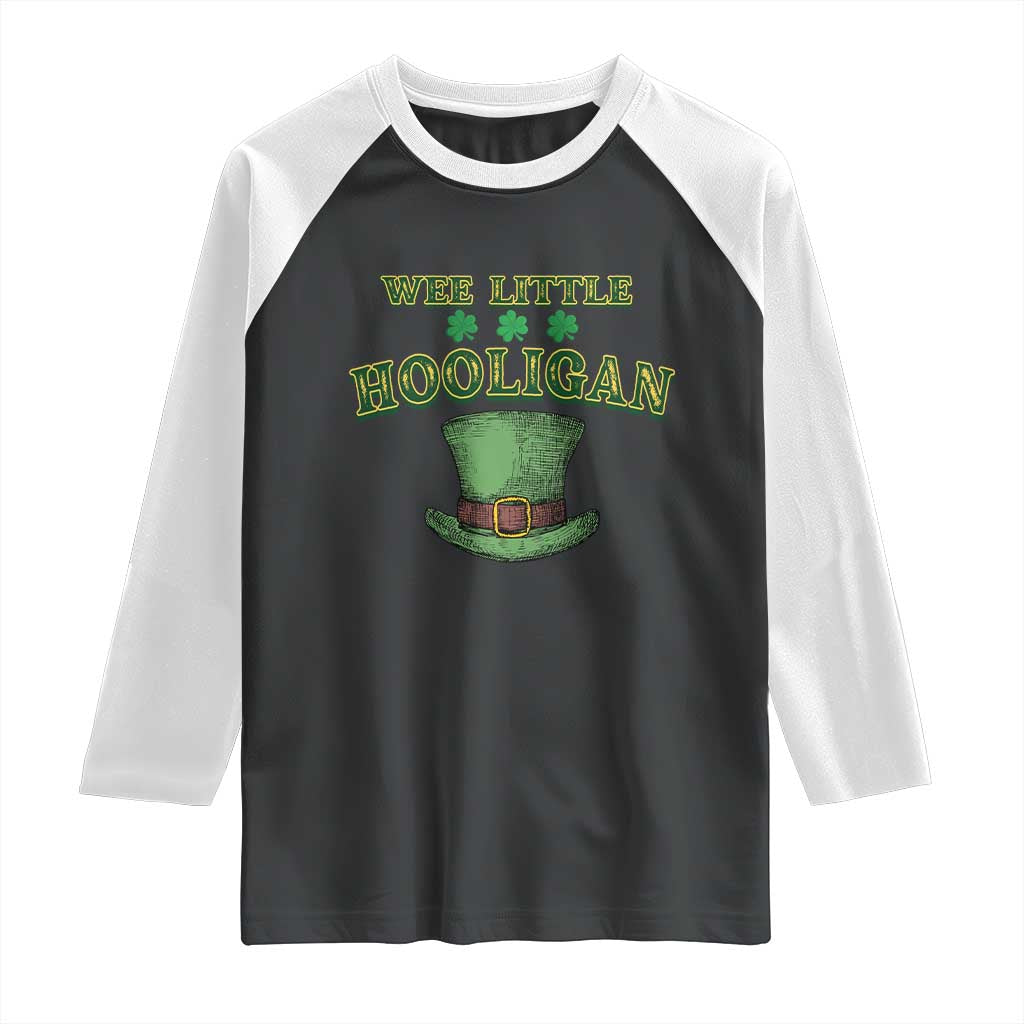 Funny St. Patrick's Day Raglan Shirt Wee Little Hooligan Shamrock Leprechaun Hat TS09 Black White Print Your Wear
