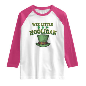 Funny St. Patrick's Day Raglan Shirt Wee Little Hooligan Shamrock Leprechaun Hat TS09 White Heliconia Print Your Wear