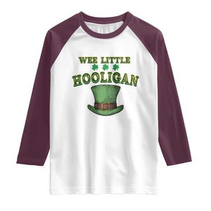 Funny St. Patrick's Day Raglan Shirt Wee Little Hooligan Shamrock Leprechaun Hat TS09 White Maroon Print Your Wear