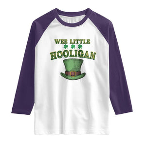 Funny St. Patrick's Day Raglan Shirt Wee Little Hooligan Shamrock Leprechaun Hat TS09 White Purple Print Your Wear