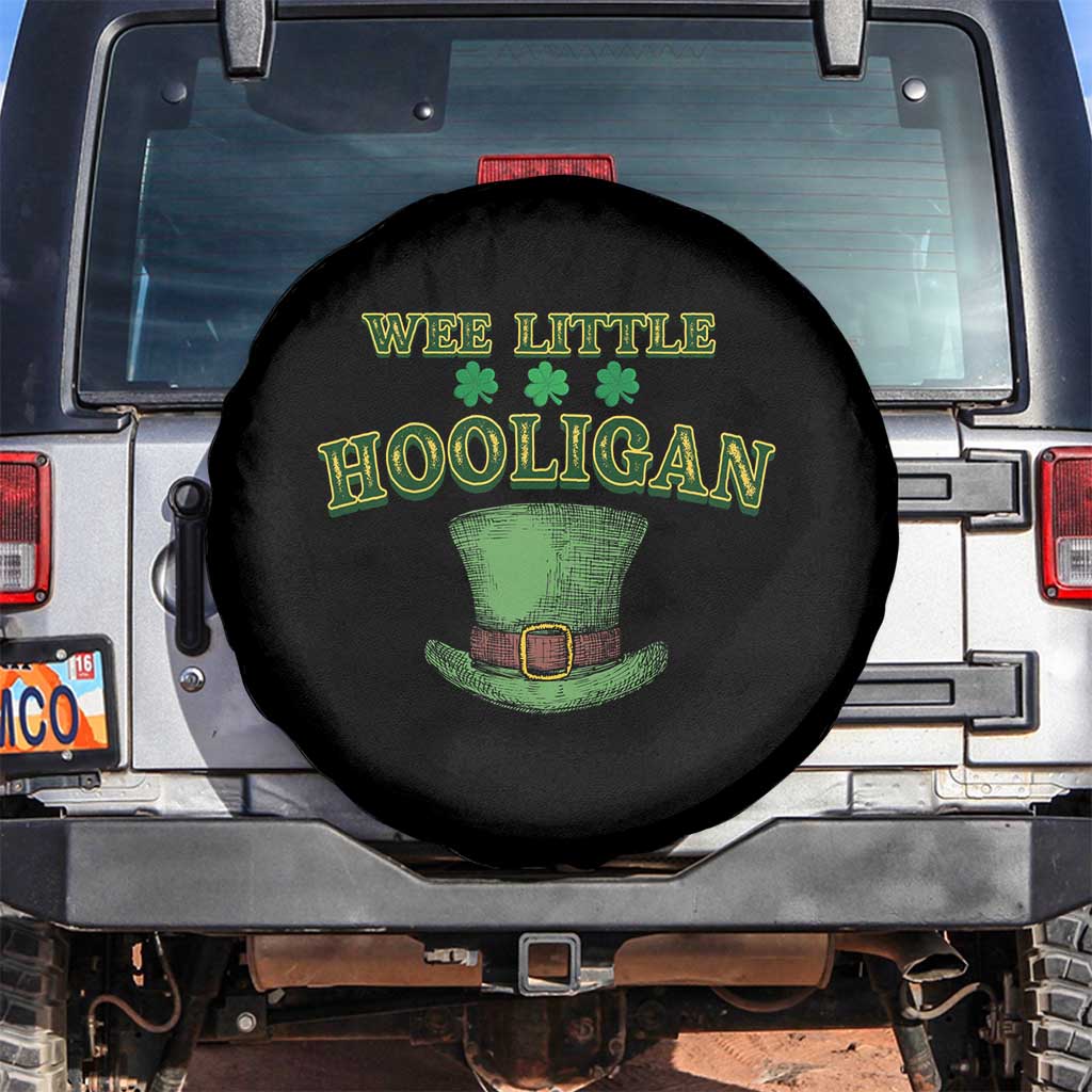 Funny St. Patrick's Day Spare Tire Cover Wee Little Hooligan Shamrock Leprechaun Hat TS09 No hole Black Print Your Wear