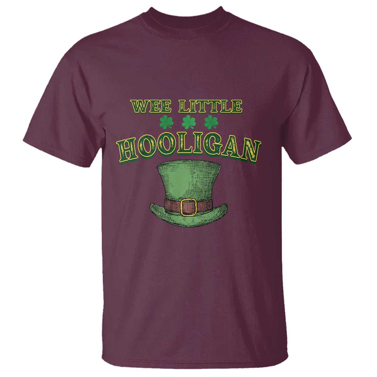 Funny St. Patrick's Day T Shirt Wee Little Hooligan Shamrock Leprechaun Hat TS09 Maroon Print Your Wear