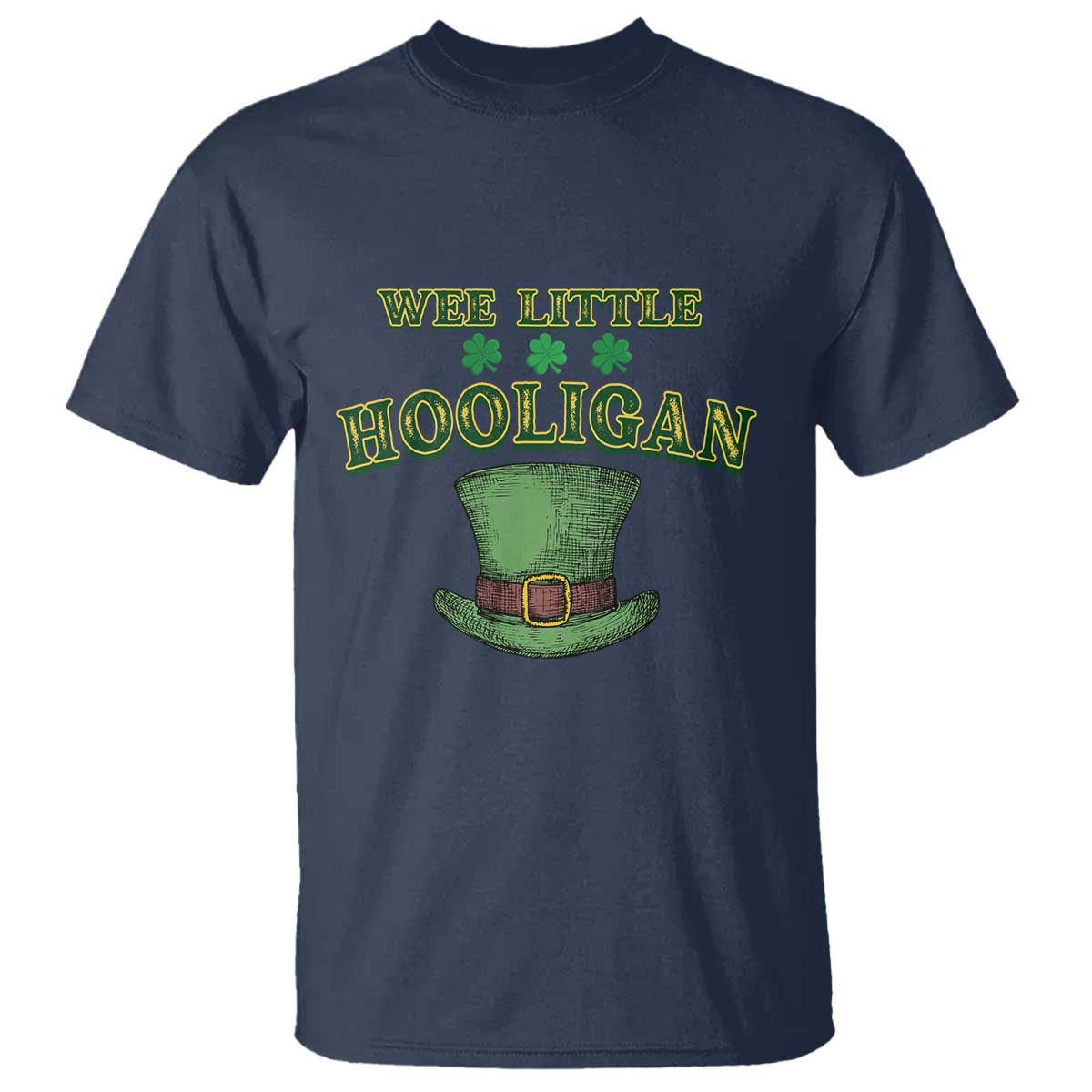 Funny St. Patrick's Day T Shirt Wee Little Hooligan Shamrock Leprechaun Hat TS09 Navy Print Your Wear