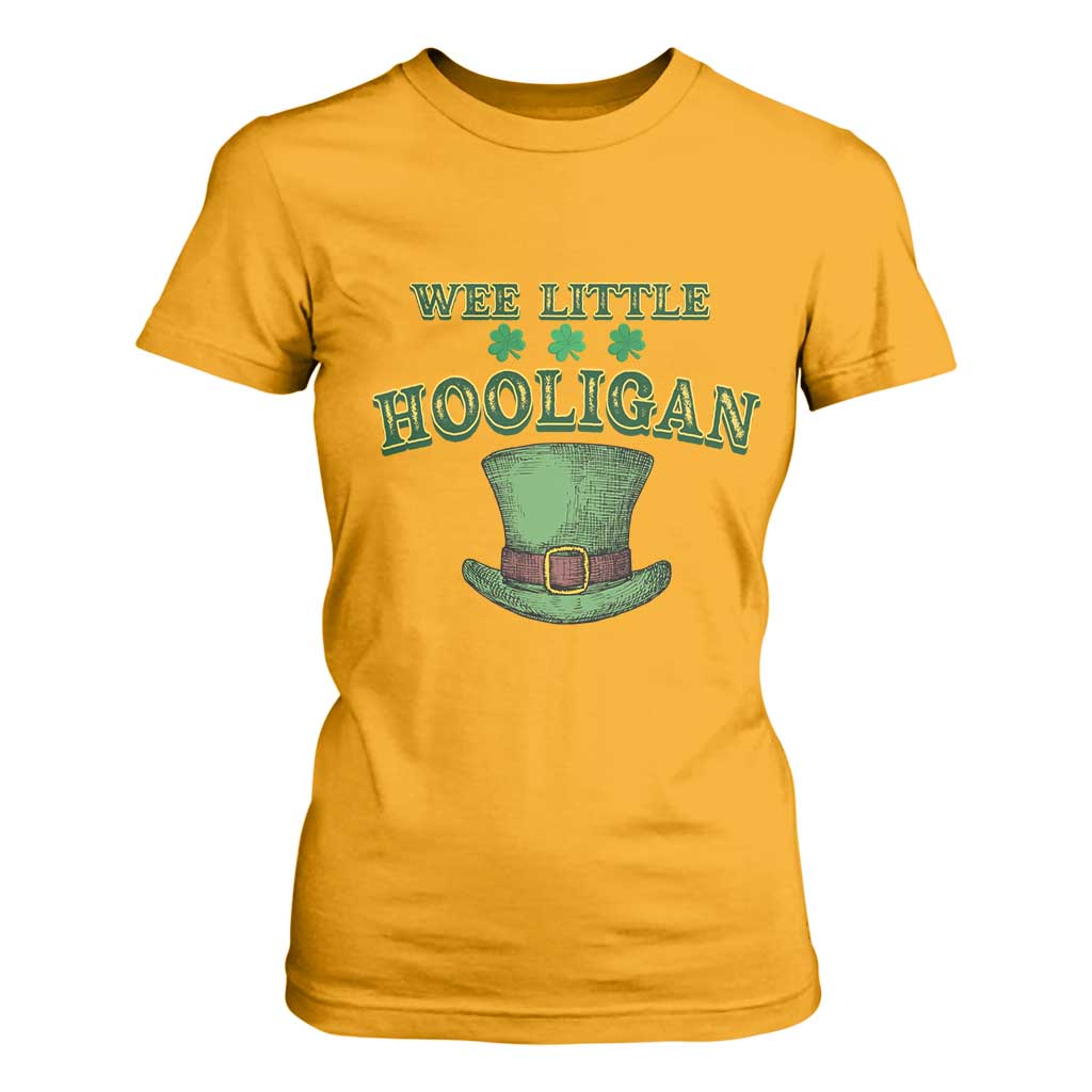 Funny St. Patrick's Day T Shirt For Women Wee Little Hooligan Shamrock Leprechaun Hat TS09 Gold Print Your Wear