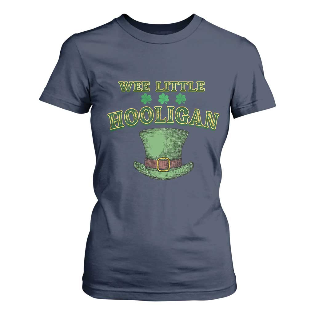 Funny St. Patrick's Day T Shirt For Women Wee Little Hooligan Shamrock Leprechaun Hat TS09 Navy Print Your Wear