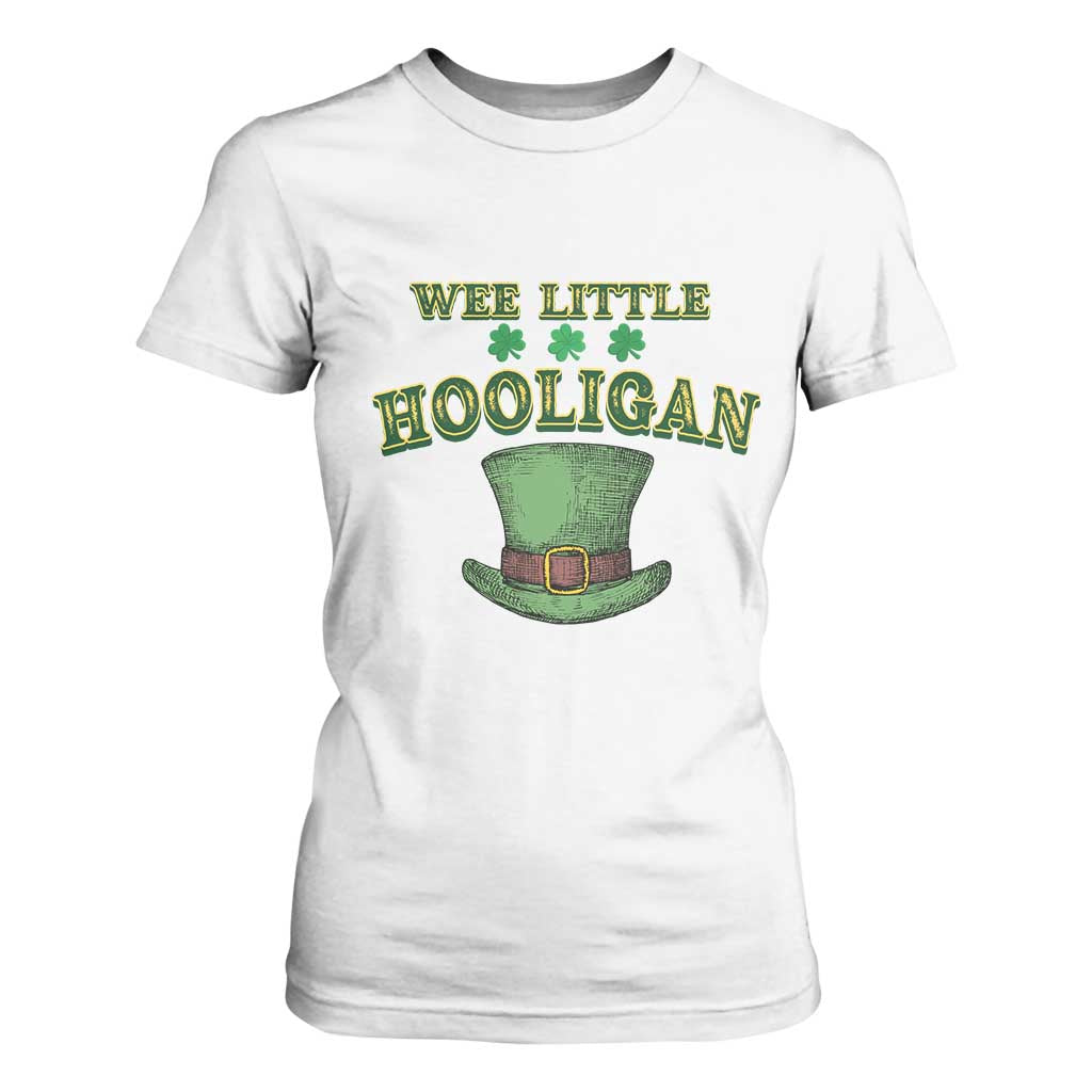 Funny St. Patrick's Day T Shirt For Women Wee Little Hooligan Shamrock Leprechaun Hat TS09 White Print Your Wear