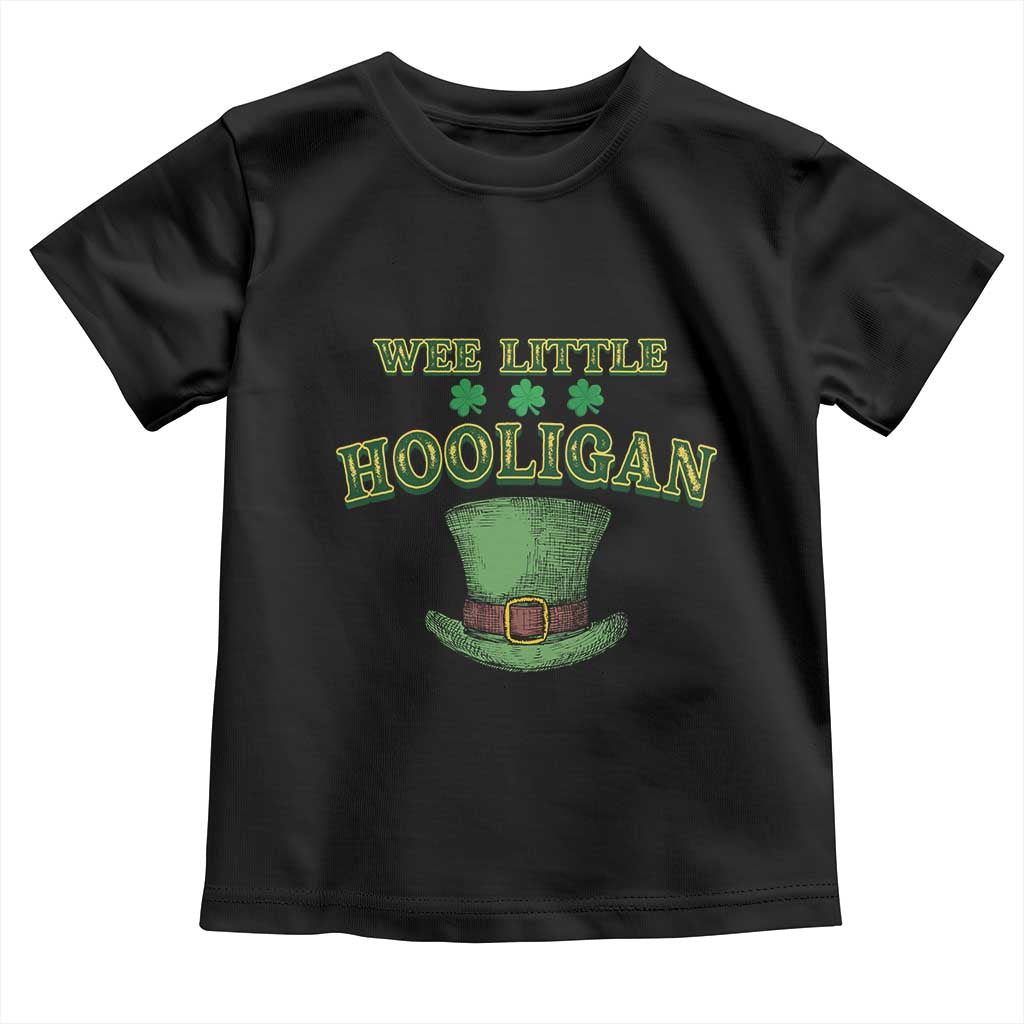 Funny St. Patrick's Day Toddler T Shirt Wee Little Hooligan Shamrock Leprechaun Hat TS09 Black Print Your Wear