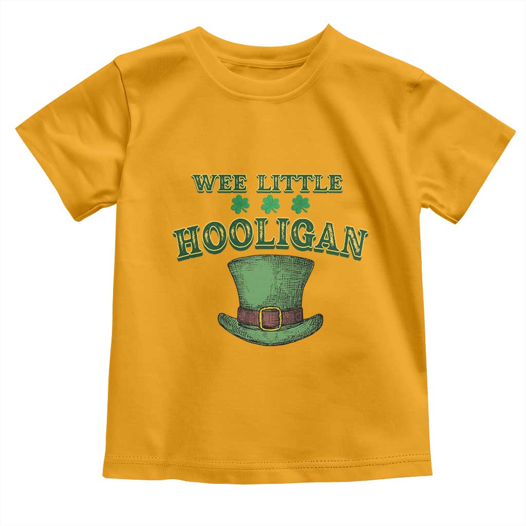 Funny St. Patrick's Day Toddler T Shirt Wee Little Hooligan Shamrock Leprechaun Hat TS09 Gold Print Your Wear
