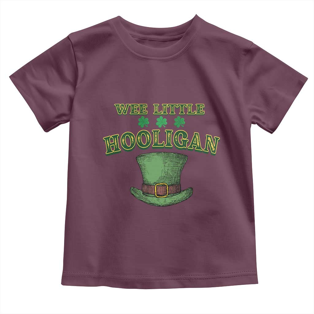 Funny St. Patrick's Day Toddler T Shirt Wee Little Hooligan Shamrock Leprechaun Hat TS09 Maroon Print Your Wear