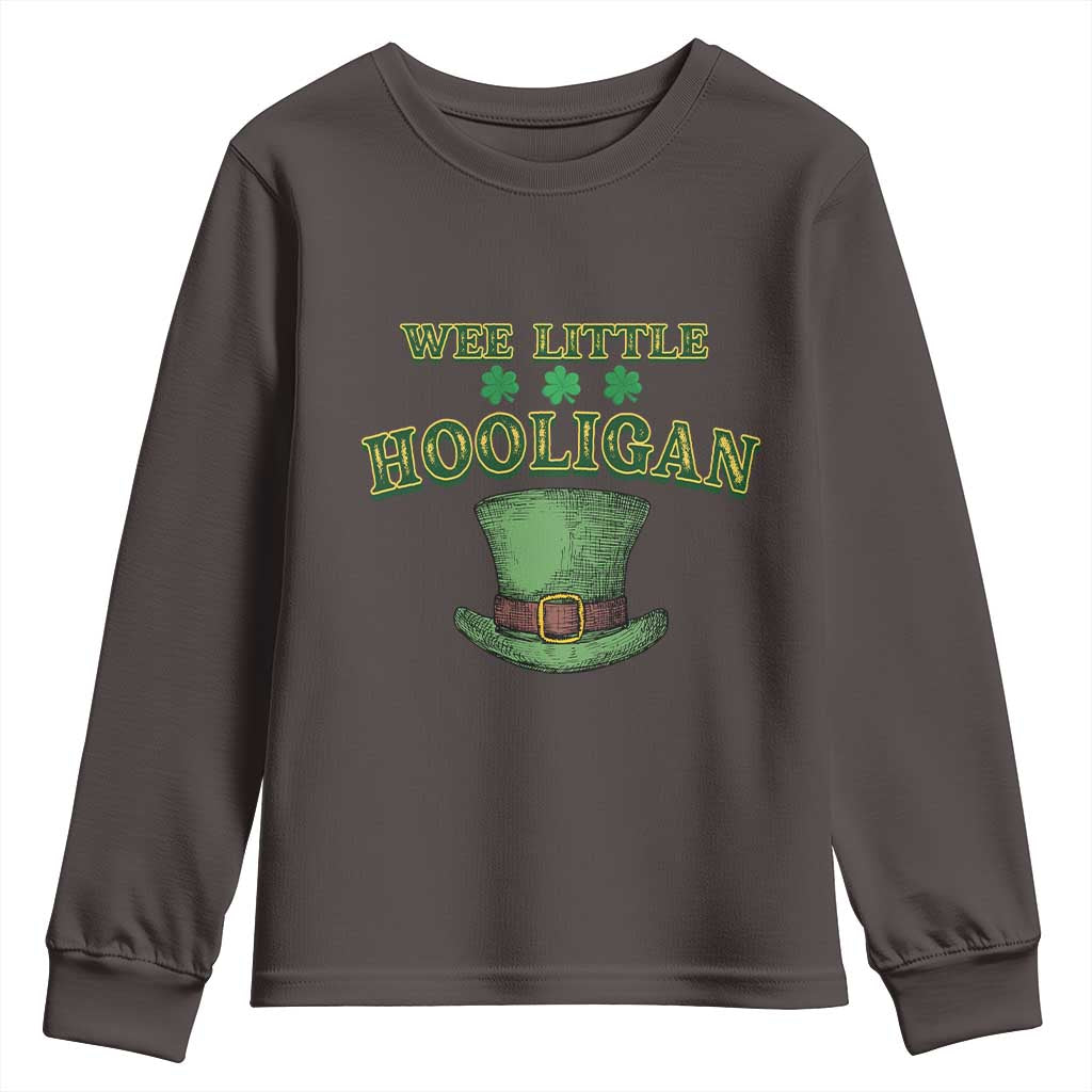 Funny St. Patrick's Day Youth Sweatshirt Wee Little Hooligan Shamrock Leprechaun Hat TS09 Dark Chocolate Print Your Wear