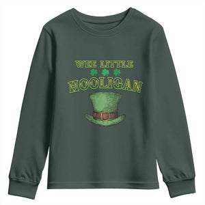 Funny St. Patrick's Day Youth Sweatshirt Wee Little Hooligan Shamrock Leprechaun Hat TS09 Dark Forest Green Print Your Wear