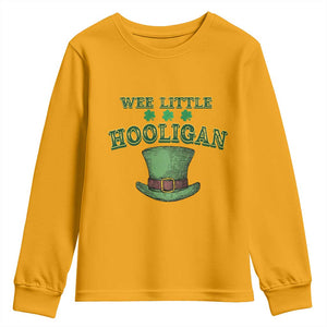 Funny St. Patrick's Day Youth Sweatshirt Wee Little Hooligan Shamrock Leprechaun Hat TS09 Gold Print Your Wear