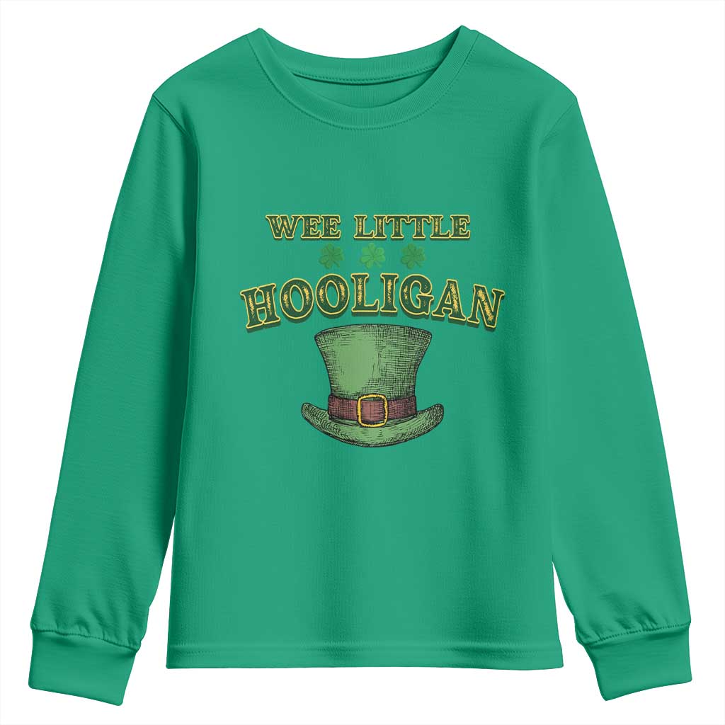Funny St. Patrick's Day Youth Sweatshirt Wee Little Hooligan Shamrock Leprechaun Hat TS09 Irish Green Print Your Wear