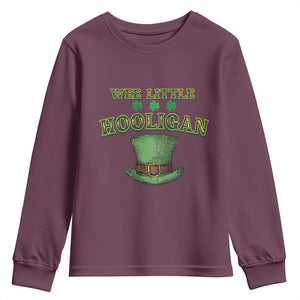 Funny St. Patrick's Day Youth Sweatshirt Wee Little Hooligan Shamrock Leprechaun Hat TS09 Maroon Print Your Wear