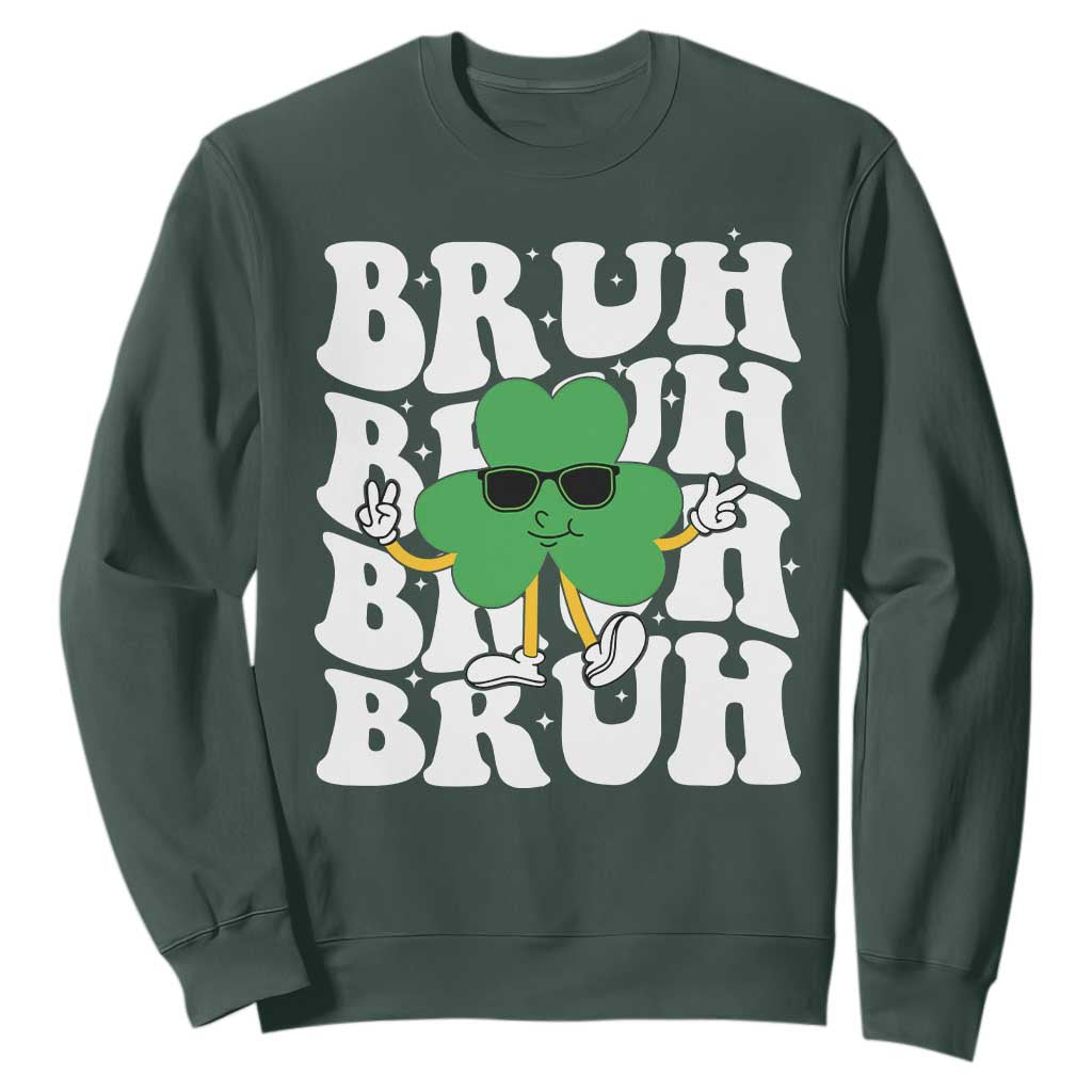 Funny St. Patrick's Day Bruh Sweatshirt TS09 Dark Forest Green Print Your Wear