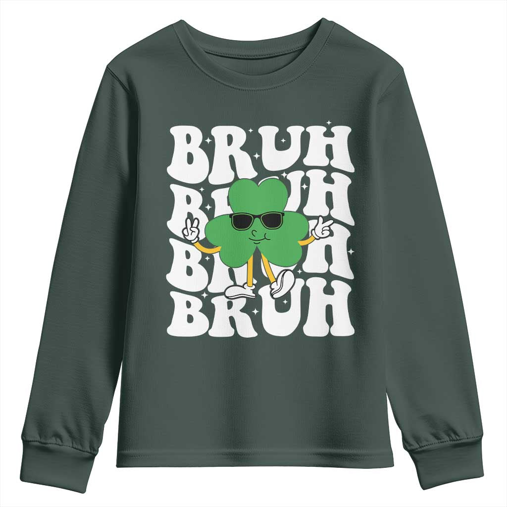 Funny St. Patrick's Day Bruh Youth Sweatshirt TS09 Dark Forest Green Print Your Wear