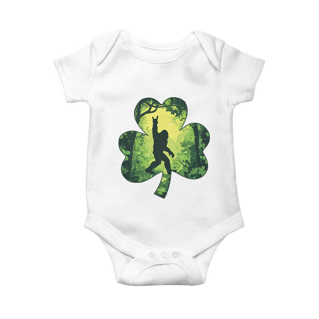 Funny St. Patrick's Day Bigfoot Baby Onesie Sasquatch Shamrock Irish TS09 White Print Your Wear