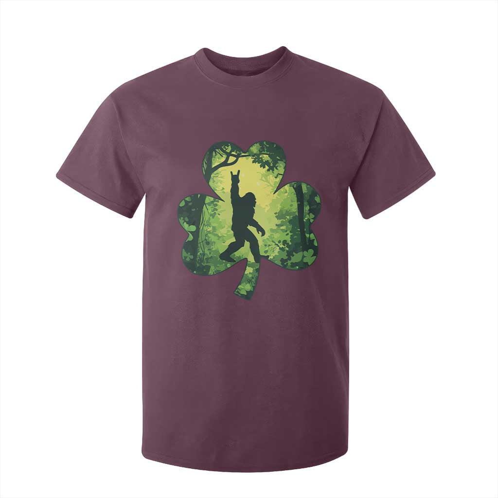Funny St. Patrick's Day Bigfoot T Shirt For Kid Sasquatch Shamrock Irish TS09 Maroon Print Your Wear