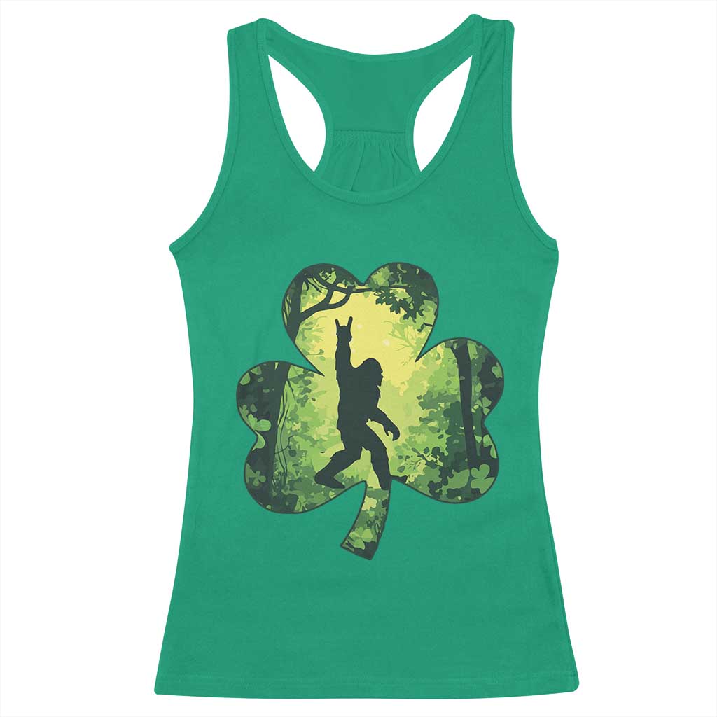 Funny St. Patrick's Day Bigfoot Racerback Tank Top Sasquatch Shamrock Irish TS09 Irish Green Print Your Wear