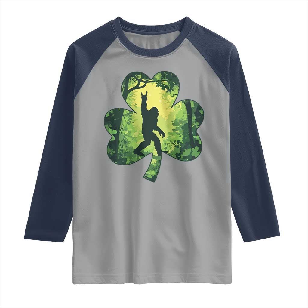 Funny St. Patrick's Day Bigfoot Raglan Shirt Sasquatch Shamrock Irish TS09 Sport Gray Navy Print Your Wear