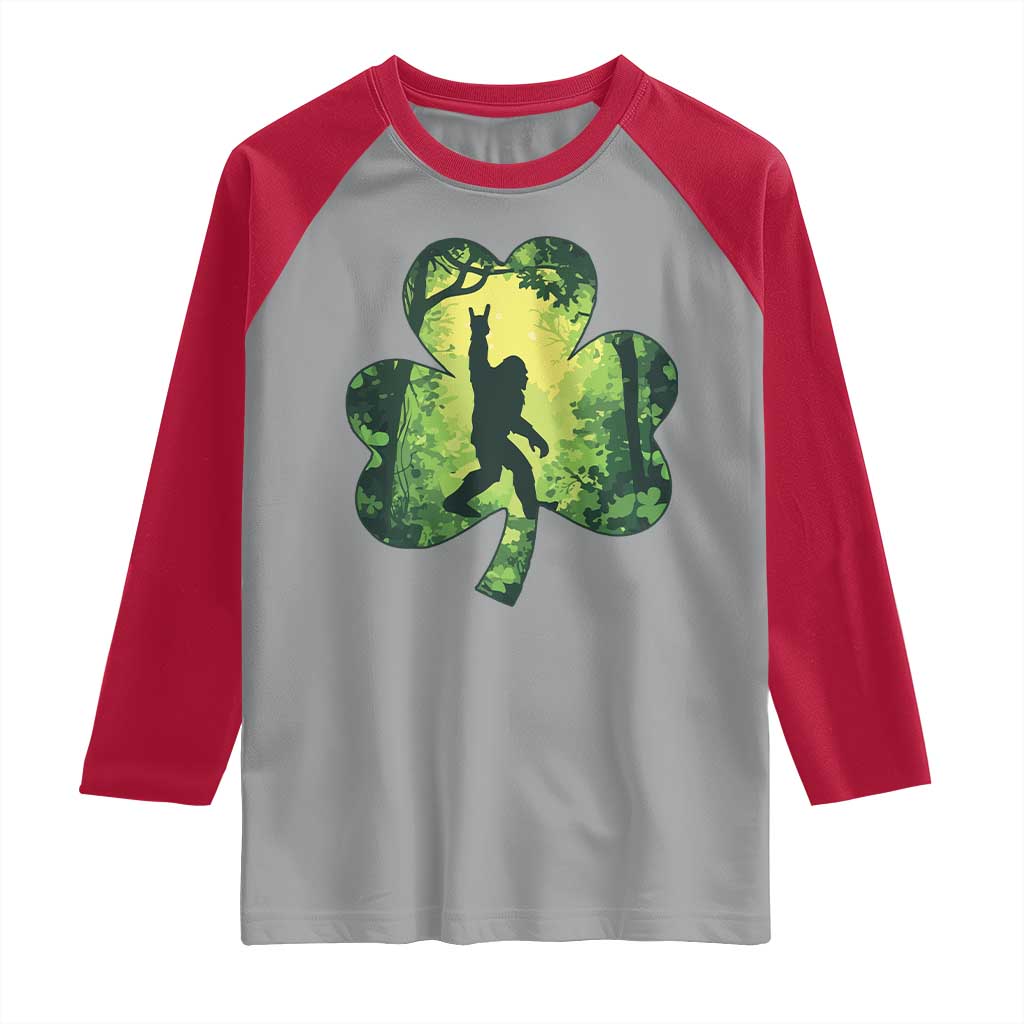 Funny St. Patrick's Day Bigfoot Raglan Shirt Sasquatch Shamrock Irish TS09 Sport Gray Red Print Your Wear