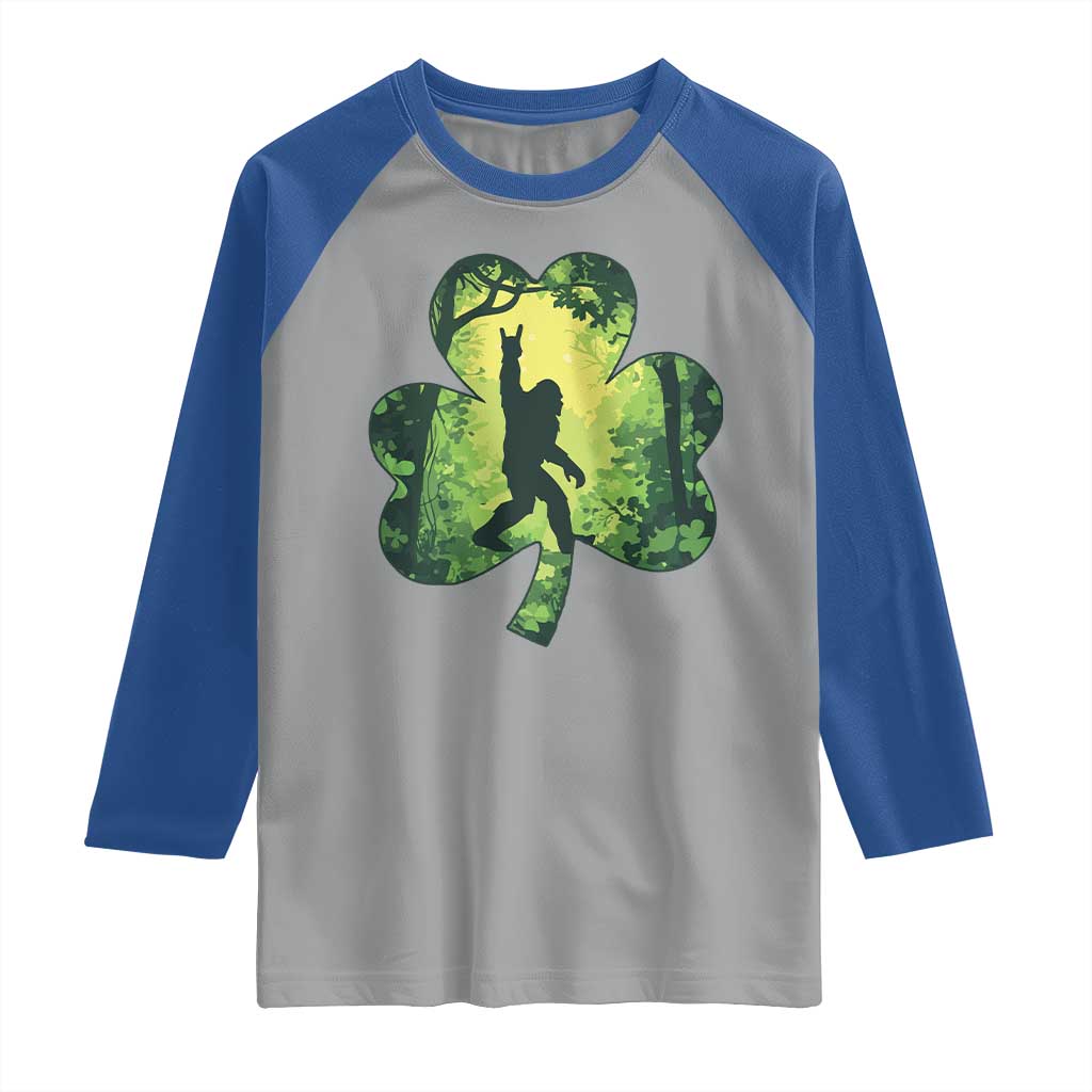 Funny St. Patrick's Day Bigfoot Raglan Shirt Sasquatch Shamrock Irish TS09 Sport Gray Royal Print Your Wear