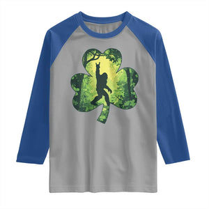 Funny St. Patrick's Day Bigfoot Raglan Shirt Sasquatch Shamrock Irish TS09 Sport Gray Royal Print Your Wear