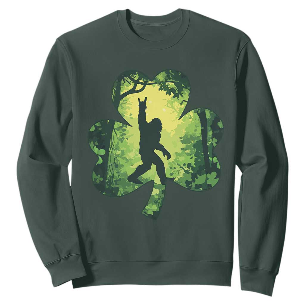 Funny St. Patrick's Day Bigfoot Sweatshirt Sasquatch Shamrock Irish TS09 Dark Forest Green Print Your Wear