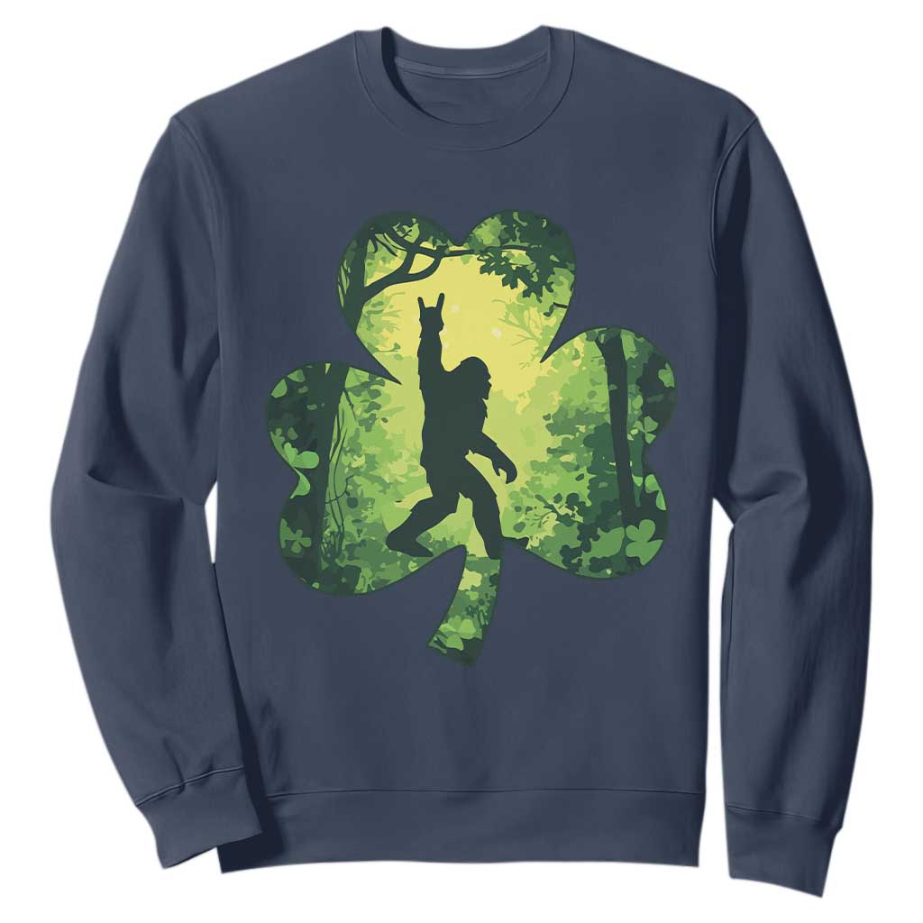 Funny St. Patrick's Day Bigfoot Sweatshirt Sasquatch Shamrock Irish TS09 Navy Print Your Wear
