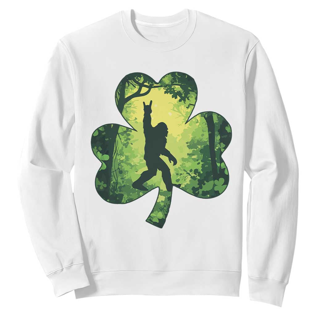 Funny St. Patrick's Day Bigfoot Sweatshirt Sasquatch Shamrock Irish TS09 White Print Your Wear
