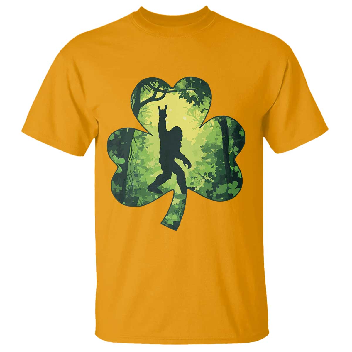 Funny St. Patrick's Day Bigfoot T Shirt Sasquatch Shamrock Irish TS09 Gold Print Your Wear