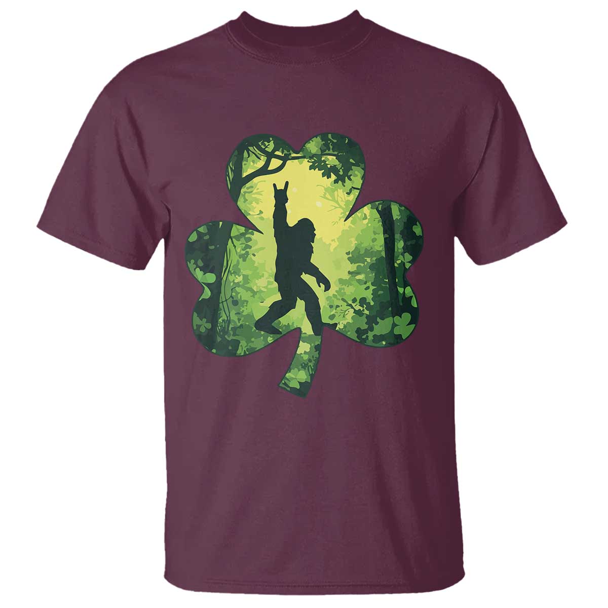 Funny St. Patrick's Day Bigfoot T Shirt Sasquatch Shamrock Irish TS09 Maroon Print Your Wear