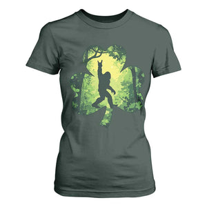 Funny St. Patrick's Day Bigfoot T Shirt For Women Sasquatch Shamrock Irish TS09 Dark Forest Green Print Your Wear