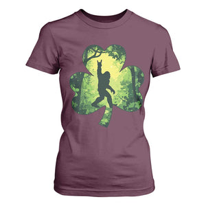 Funny St. Patrick's Day Bigfoot T Shirt For Women Sasquatch Shamrock Irish TS09 Maroon Print Your Wear