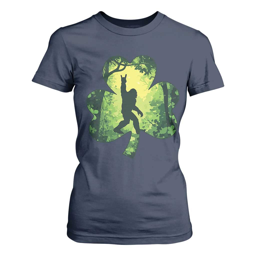Funny St. Patrick's Day Bigfoot T Shirt For Women Sasquatch Shamrock Irish TS09 Navy Print Your Wear