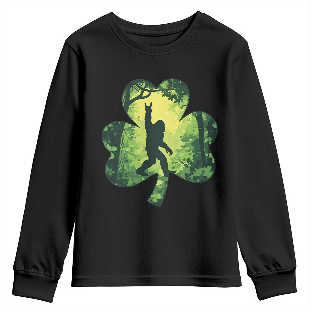 Funny St. Patrick's Day Bigfoot Youth Sweatshirt Sasquatch Shamrock Irish TS09 Black Print Your Wear