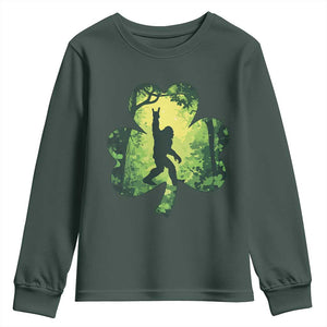 Funny St. Patrick's Day Bigfoot Youth Sweatshirt Sasquatch Shamrock Irish TS09 Dark Forest Green Print Your Wear