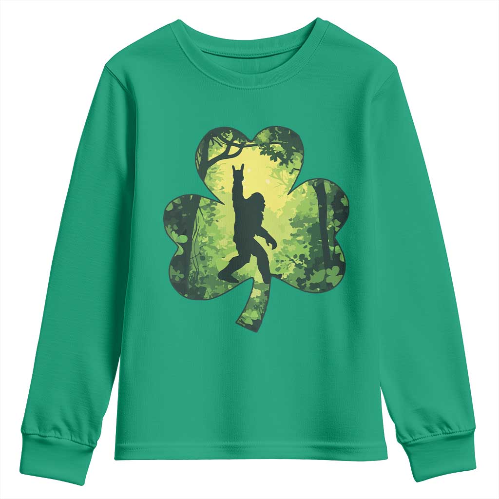 Funny St. Patrick's Day Bigfoot Youth Sweatshirt Sasquatch Shamrock Irish TS09 Irish Green Print Your Wear