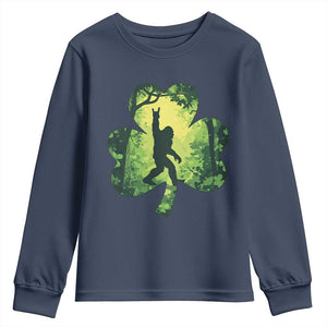 Funny St. Patrick's Day Bigfoot Youth Sweatshirt Sasquatch Shamrock Irish TS09 Navy Print Your Wear