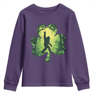 Funny St. Patrick's Day Bigfoot Youth Sweatshirt Sasquatch Shamrock Irish TS09 Purple Print Your Wear