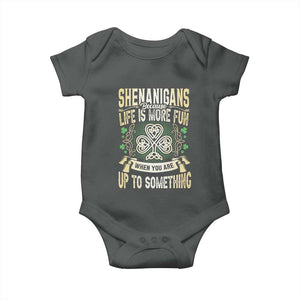 Funny St. Patrick's Day Baby Onesie Shenanigans Because Life Is More Fun When You Are Up To Something TS09 Dark Heather Print Your Wear