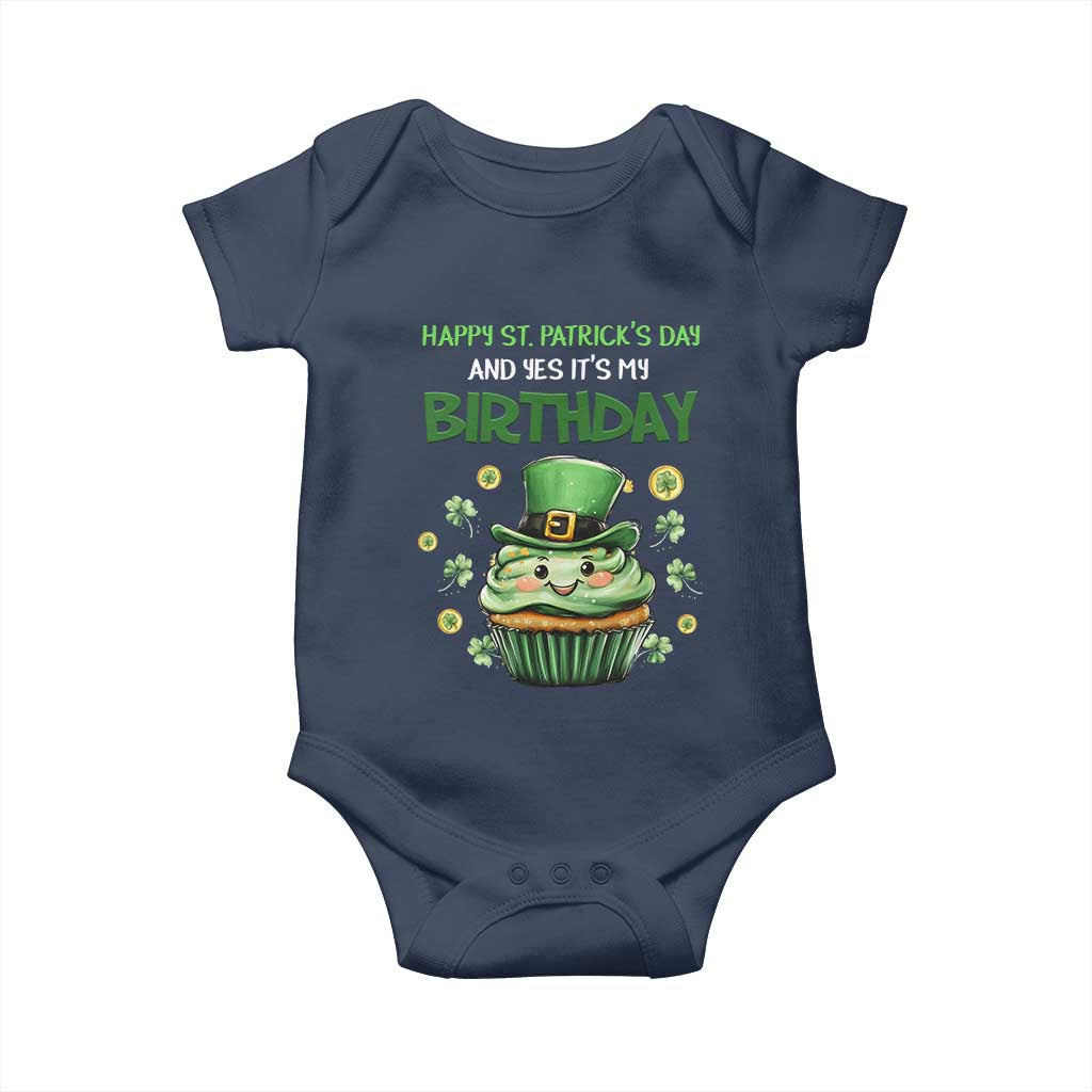 Funny St. Patrick's Day And Birthday Baby Onesie Shamrock Cupcake Leprechaun TS09 Navy Print Your Wear