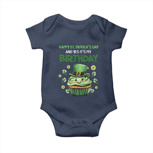 Funny St. Patrick's Day And Birthday Baby Onesie Shamrock Cupcake Leprechaun TS09 Navy Print Your Wear