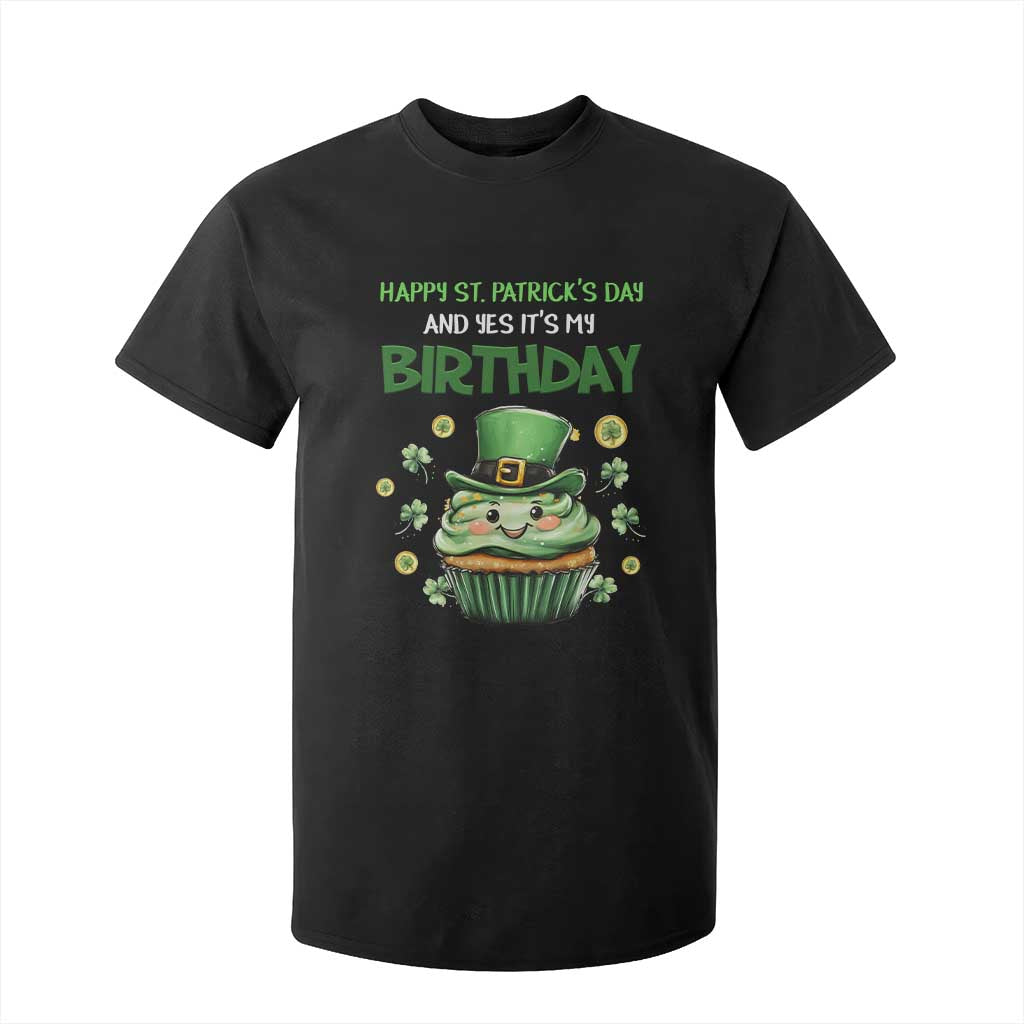 Funny St. Patrick's Day And Birthday T Shirt For Kid Shamrock Cupcake Leprechaun TS09 Black Print Your Wear