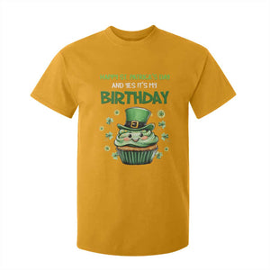 Funny St. Patrick's Day And Birthday T Shirt For Kid Shamrock Cupcake Leprechaun TS09 Gold Print Your Wear